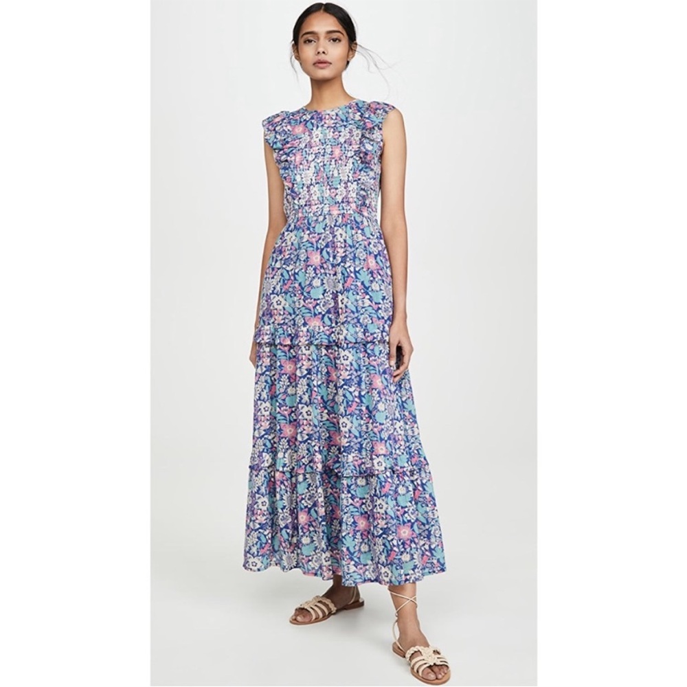 Banjanan Iris Smocked Floral-Print Maxi Cotton Dress